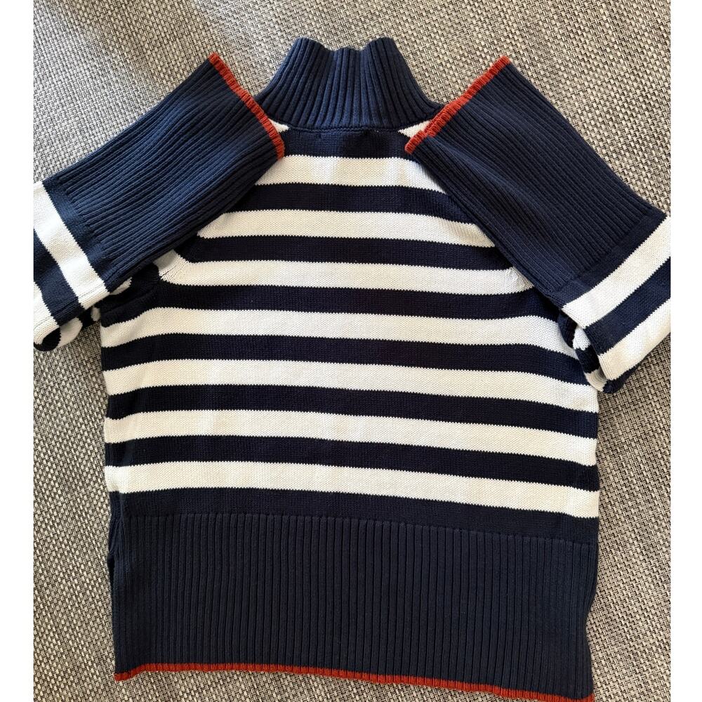 FREE ASSEMBLY 100% Cotton Navy Cream Striped Ribbed Turtleneck Sweater S Coastal - Picture 3 of 6